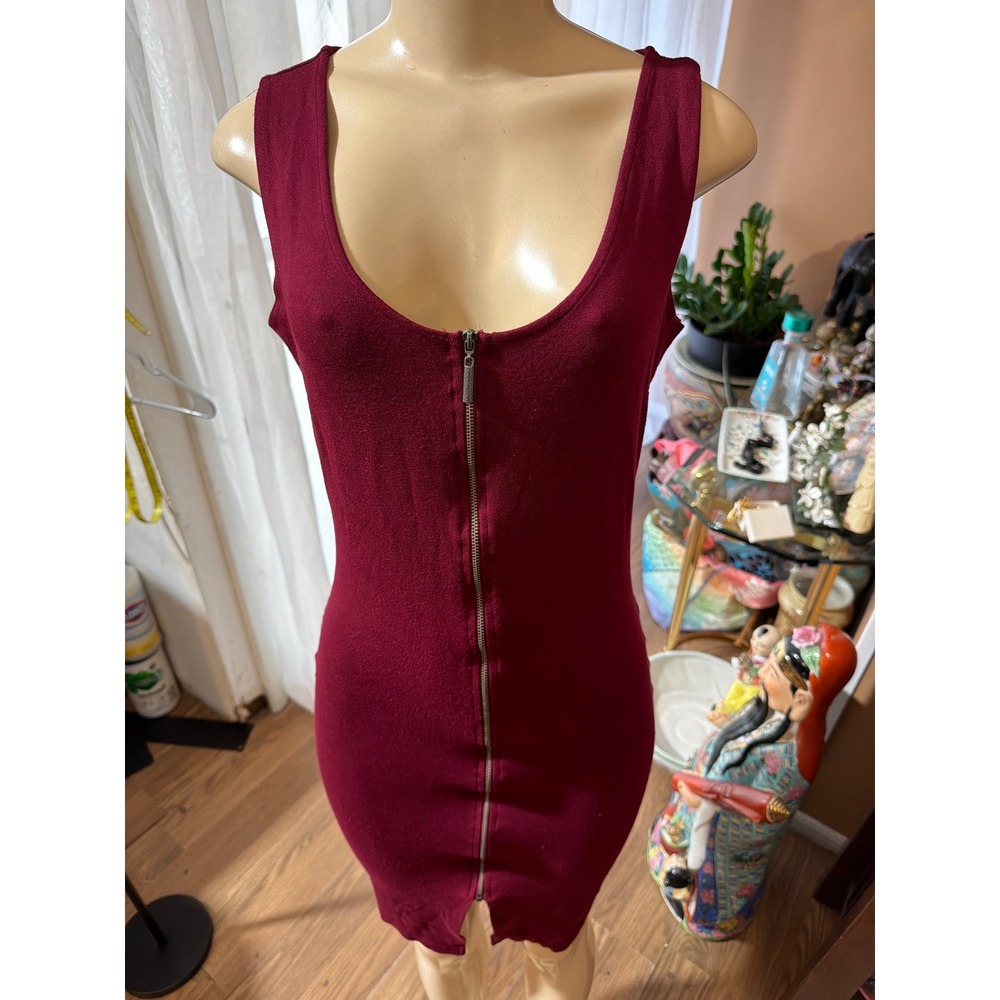 Nicki‎ Minaj Burgundy Sleeveless Full Zip Front Bodycon Dress Medium Maroon